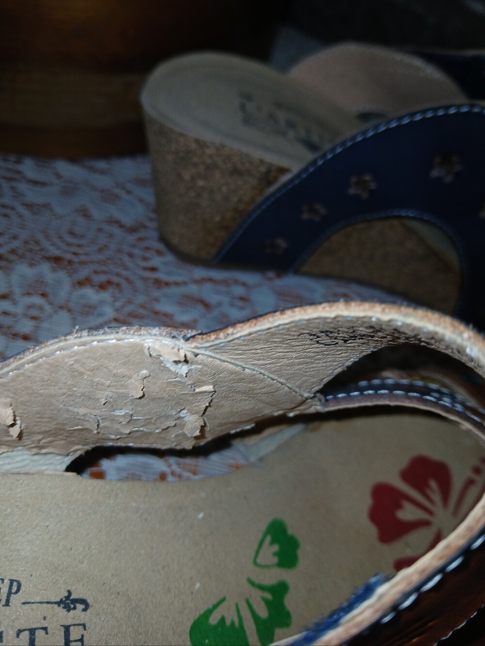 L'Artiste Spring Step Swan Floral Leather Wedge Sandals Size 40 - Picture 7 of 11